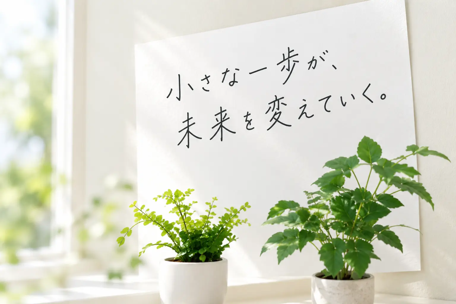 小さな一歩が、未来を変えていく。グリーンとメッセージの写真